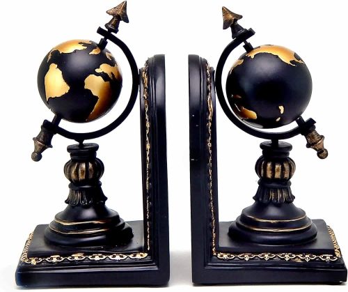 Globe Armillary - Nautical Bookends, 4.5"W, 8.5"H, Painted Black and Gold