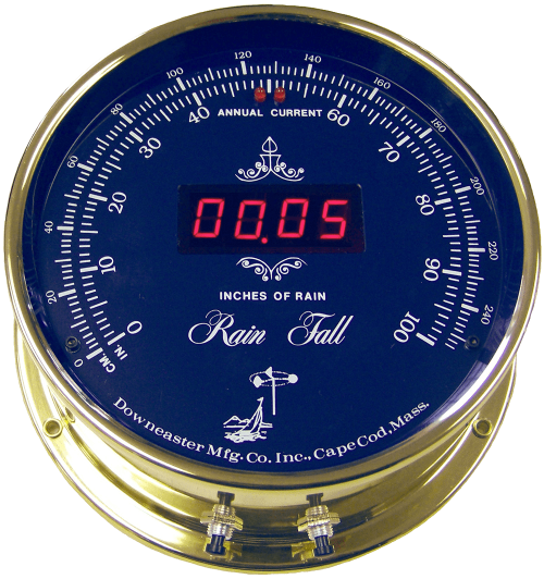 Downeaster Rain Fall Gauge, Brass w/ Blue Face (Includes roof mounted instrument & components)