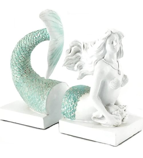 Mermaid - Antique Nautical Bookends, 6"W, 9"H, Turquoise